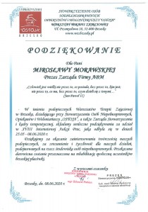 Podzikowanie - Stowarzyszenie "Ostoja"